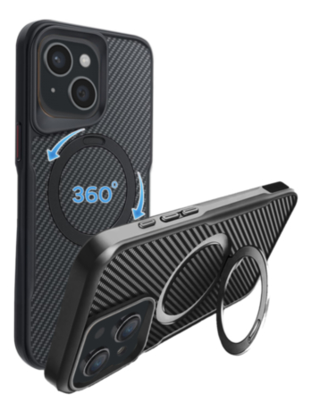 Premium Quality Magnetic Protective Case with 360 Rotating Ring Stand for iPhone 15 Plus / 14 Plus (BLACK) (Only Ground Shipping)