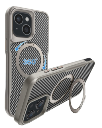 Premium Quality Magnetic Protective Case with 360 Rotating Ring Stand for iPhone 15 Plus / 14 Plus (SILVER) (Only Ground Shipping)