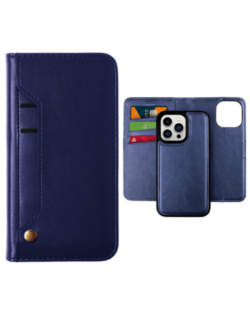 Genuine Leather Magnetic Wallet Case with Credit Card Slot - BLUE for iPhone 15 Pro (Only Ground Shipping)