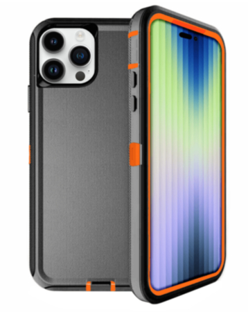 Heavy Duty Case for iPhone 15 Pro (BLACK & ORANGE) (Only Ground Shipping)