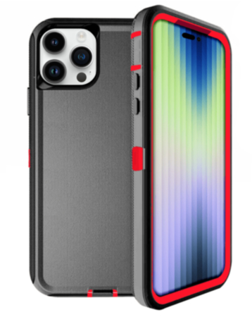 Heavy Duty Case for iPhone 15 Pro (BLACK & RED) (Only Ground Shipping)