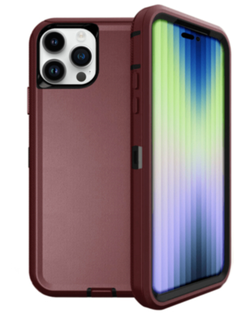 Heavy Duty Case for iPhone 15 Pro (MAROON & BLACK) (Only Ground Shipping)