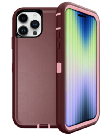 Heavy Duty Case for iPhone 15 Pro (MAROON & PINK) (Only Ground Shipping)