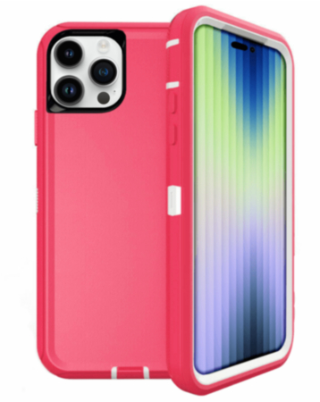 Heavy Duty Case for iPhone 15 Pro (HOT PINK & WHITE) (Only Ground Shipping)