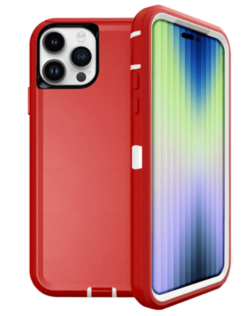 Heavy Duty Case for iPhone 15 Pro (RED & WHITE) (Only Ground Shipping)