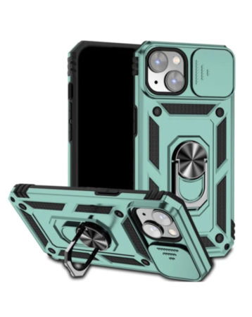 Dual Layers Hybrid Case with Metal Ring And Camera Protector - GREEN for iPhone 15 Pro (Only Ground Shipping)