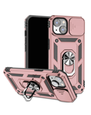 Dual Layers Hybrid Case with Metal Ring And Camera Protector - ROSE GOLD for iPhone 15 Pro (Only Ground Shipping)