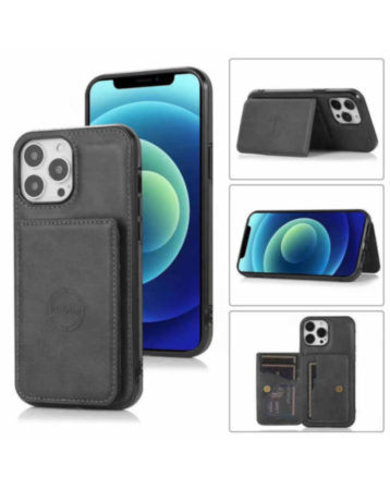 Leather Pocket Wallet Case - BLACK for iPhone 15 Pro (Only Ground Shipping)