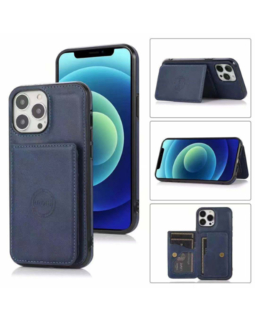 Leather Pocket Wallet Case - BLUE for iPhone 15 Pro (Only Ground Shipping)
