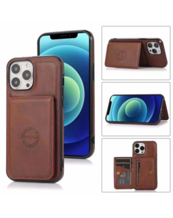 Leather Pocket Wallet Case - BROWN for iPhone 15 Pro (Only Ground Shipping)