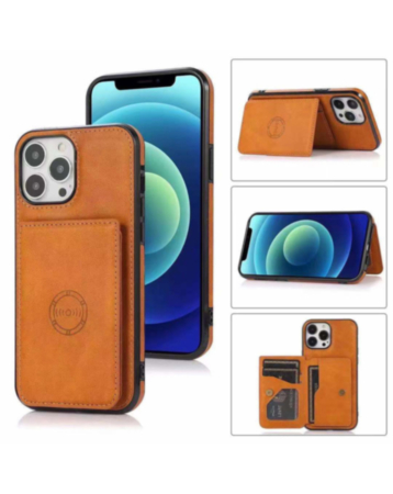 Leather Pocket Wallet Case - ORANGE for iPhone 15 Pro (Only Ground Shipping)