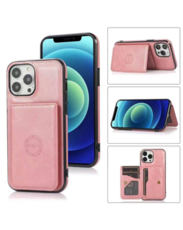 Leather Pocket Wallet Case - PINK for iPhone 15 Pro (Only Ground Shipping)