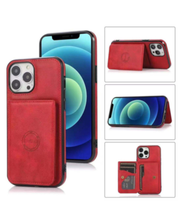 Leather Pocket Wallet Case - RED for iPhone 15 Pro (Only Ground Shipping)