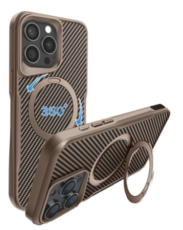 Premium Quality Magnetic Protective Case with 360 Rotating Ring Stand for iPhone 15 Pro (GOLD) (Only Ground Shipping)