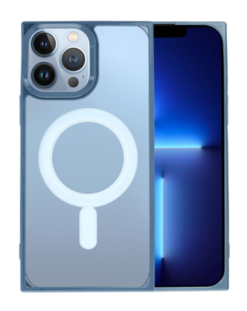 Square Wireless Charging Clear Case - BLUE for iPhone 15 Pro (Only Ground Shipping)
