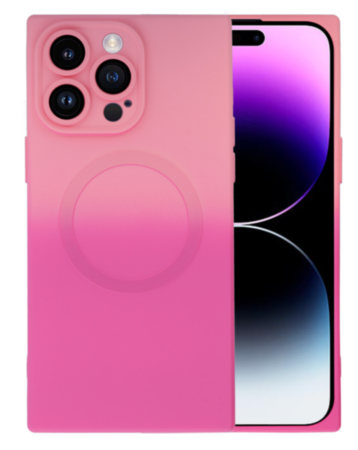Dual Color Square Case with Wireless Charging - PINK & HOT PURPLE & BLUE for iPhone 15 Pro (Only Ground Shipping)