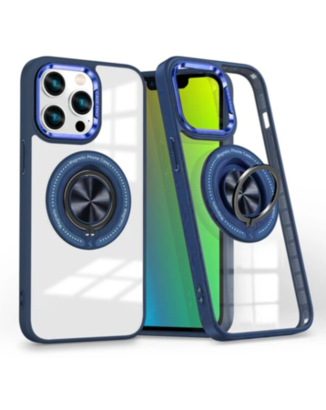 Transparent Wireless Charging Case with Ring Holder - DARK BLUE for iPhone 15 Pro (Only Ground Shipping)
