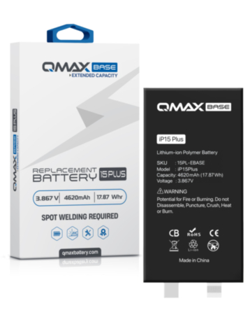 QMAX Base Extended Capacity Replacement Battery for iPhone 15 Plus (Spot Weld Required) (4620 mAh) (Only Ground Shipping)