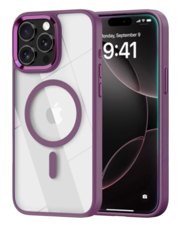 Shiny Magnetic Clear Cases (PURPLE) for iPhone 15 Pro Max (Only Ground Shipping)
