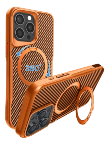 Premium Quality Magnetic Protective Case with 360 Rotating Ring Stand for iPhone 15 Pro Max (ORANGE) (Only Ground Shipping)