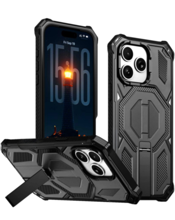 Heavy Duty Rugged Armor Case with Camera Protection Case with Kickstand (BLACK) for iPhone 15 Pro Max (Only Ground Shipping)