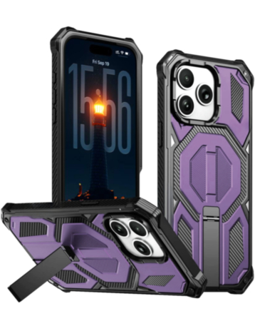 Heavy Duty Rugged Armor Case with Camera Protection Case with Kickstand (PURPLE) for iPhone 15 Pro Max (Only Ground Shipping)