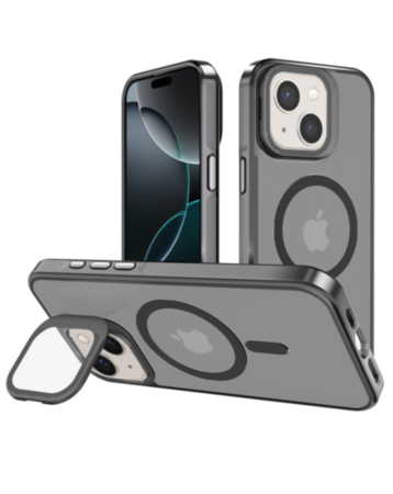 Slim Transparent Camera Stand Case with Wireless Charging - GRAY for iPhone 14 Plus / 15 Plus (Only Ground Shipping)