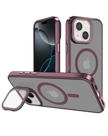 Slim Transparent Camera Stand Case with Wireless Charging - RED for iPhone 14 Plus / 15 Plus (Only Ground Shipping)