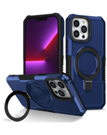 Hard PC Shockproof Case w /Ring Holder - BLUE for iPhone 15 Pro (Only Ground Shipping)