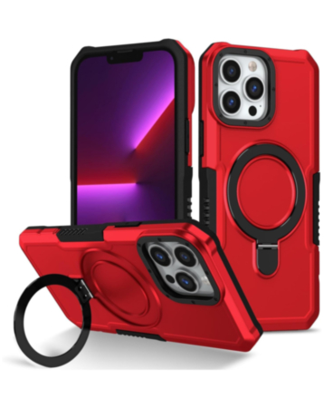 Hard PC Shockproof Case w /Ring Holder - RED for iPhone 15 Pro (Only Ground Shipping)