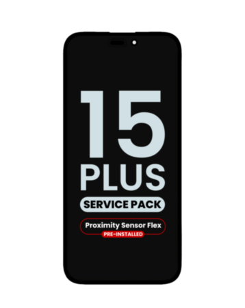 Purchase the OLED assembly with proximity sensor flex pre-installed for iPhone 15 Plus — service pack.