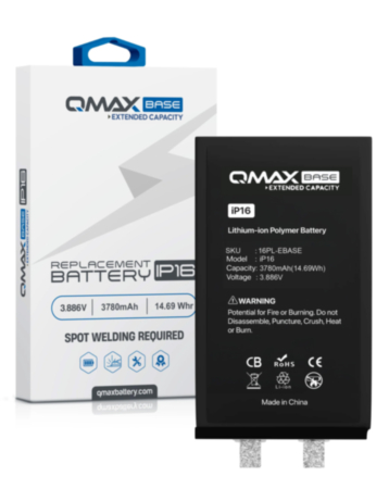 QMAX Base Extended Capacity Replacement Battery for iPhone 16 (Spot Weld Required) (3780 mAh) (Only Ground Shipping)