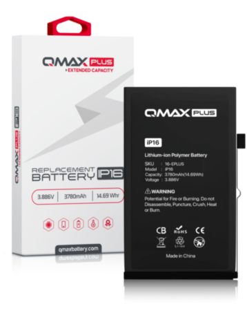 QMAX Plus Extended Capacity Replacement Battery for iPhone 16 (3780 mAh) (Only Ground Shipping)