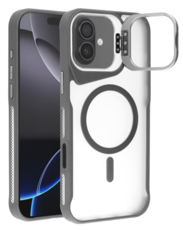 Matte Transparent Camera Stand Case with Wireless Charging for iPhone 16 (GRAY) (Only Ground Shipping)