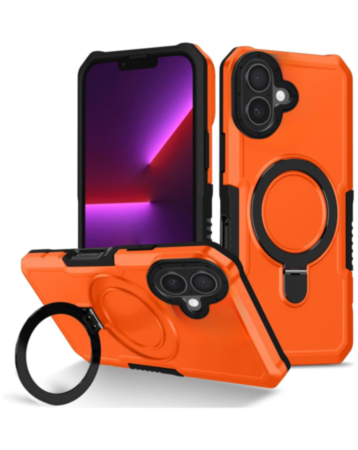 Hard PC Shockproof Case w /Ring Holder - ORANGE for iPhone 16 (Only Ground Shipping)
