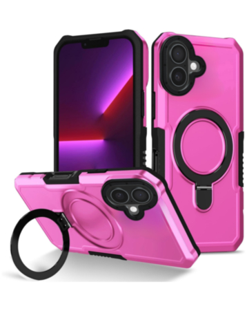 Hard PC Shockproof Case w /Ring Holder - PINK for iPhone 16 (Only Ground Shipping)