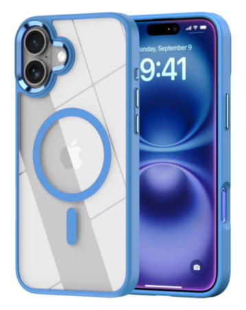 Shiny Magnetic Clear Cases (BLUE) for iPhone 16 Plus (Only Ground Shipping)