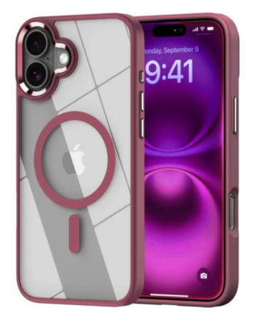 Shiny Magnetic Clear Cases (Burgundy) for iPhone 16 Plus (Only Ground Shipping)