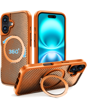 Premium Quality Magnetic Protective Case with 360 Rotating Ring Stand for iPhone 16 Plus (ORANGE) (Only Ground Shipping)