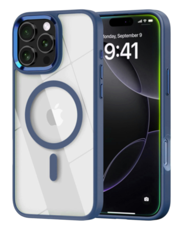Shiny Magnetic Clear Cases (BLUE) for iPhone 16 Pro (Only Ground Shipping)