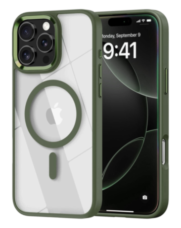 Shiny Magnetic Clear Cases - GREEN for iPhone 16 Pro (Only Ground Shipping)