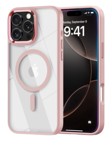 Shiny Magnetic Clear Cases - PINK for iPhone 16 Pro (Only Ground Shipping)