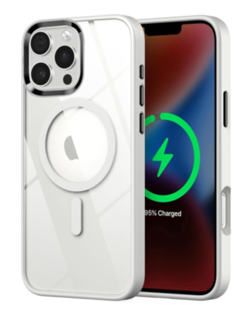 Shiny Magnetic Clear Cases - WHITE for iPhone 16 Pro (Only Ground Shipping)