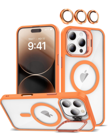 Transpalet Silicone case & Camera stand with Camera Lens - ORANGE for iPhone 16 Pro (Only Ground Shipping)