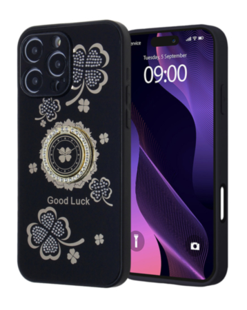 Luxury Diamond Shiny Cases with Ring - BLACK for iPhone 16 Pro (Only Ground Shipping)