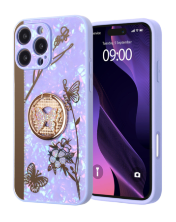 Luxury Diamond Shiny Cases with Butterfly Ring - PURPLE for iPhone 16 Pro (Only Ground Shipping)