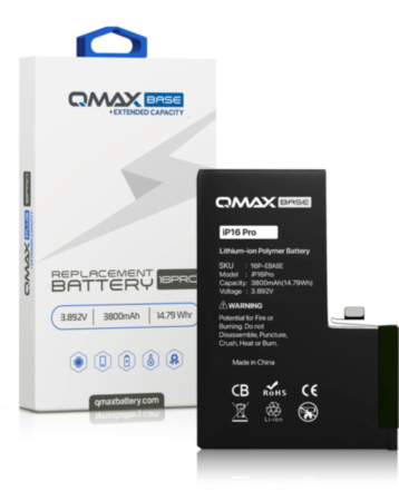 QMAX Base Extended Capacity Replacement Battery for iPhone 16 Pro (Spot Weld Required) (3800 mAh) (Only Ground Shipping)
