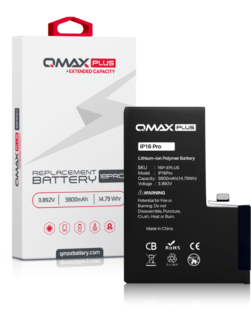 QMAX Plus Extended Capacity Replacement Battery for iPhone 16 Pro (3800 mAh) (Only Ground Shipping)