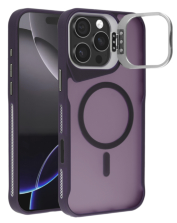 Matte Transparent Camera Stand Case with Wireless Charging for iPhone 16 Pro (DARK PURPLE) (Only Ground Shipping)
