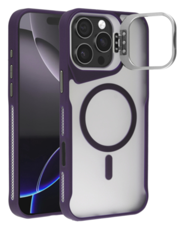 Matte Transparent Camera Stand Case with Wireless Charging for iPhone 16 Pro (PURPLE) (Only Ground Shipping)
